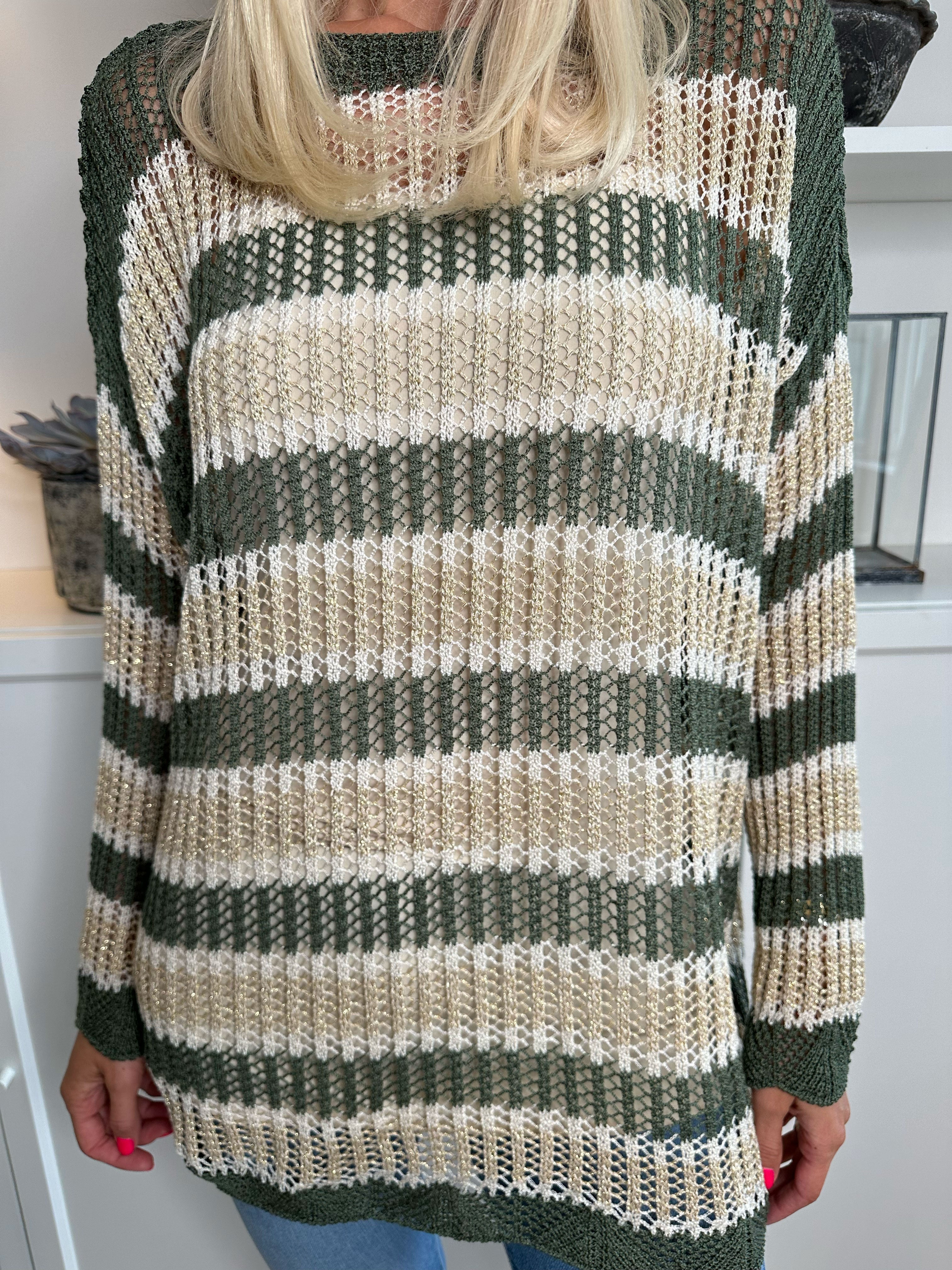 Ania - Randig stickad blus med hål